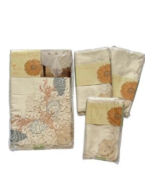 Spring Days Newbridge Light Tan Coastal Seashell Cutwork Tablecloth & Napkin Set
